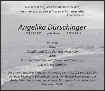 Traueranzeige von Angelika Duerschinger von Pegnitz-Zeitung